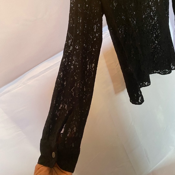Black Lace Button Down Long Sleeve Top Med - Picture 5 of 5